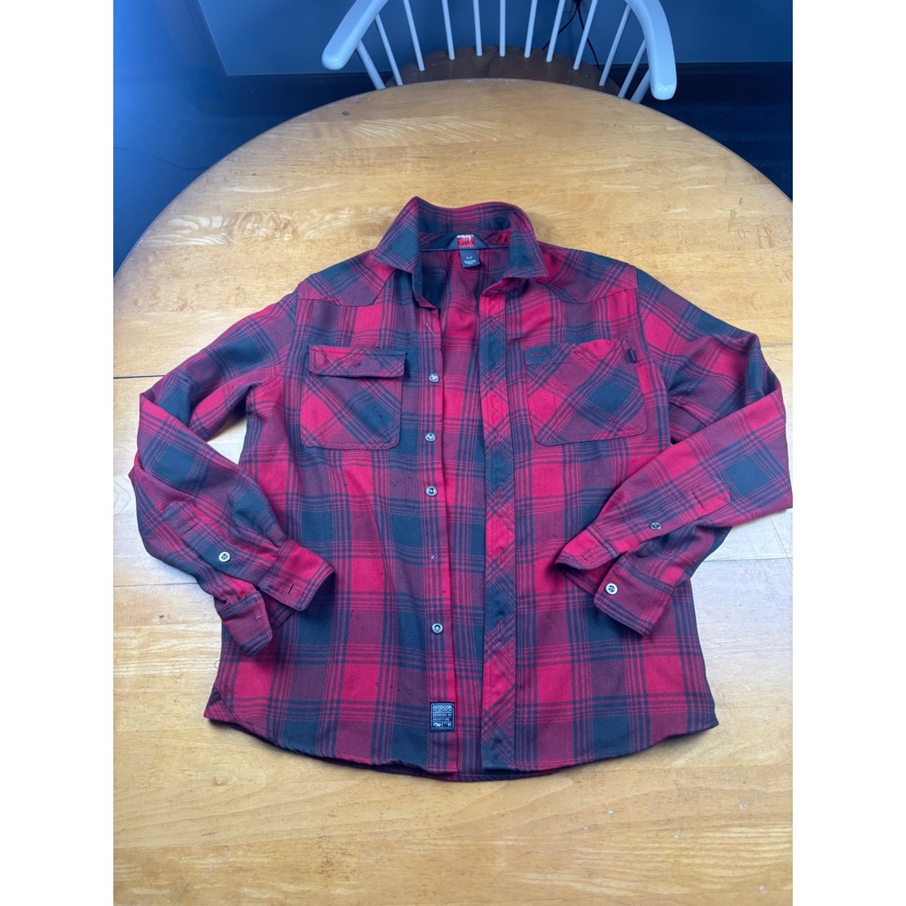 Outdoor Research Mens Red Black Plaid Flannel Shirt Small Western Yoke Button Up